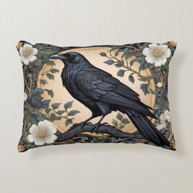 Black Raven William Morris Inspired Accent Pillow (Front)