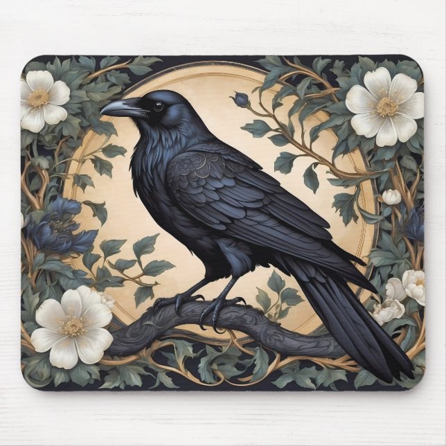 Black Raven William Morris Inspired Mouse Pad (Front)