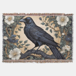 Black Raven William Morris Inspired Throw Blanket