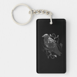Black Raven With Filigree Leaves Odin Vikings Dark Keychain