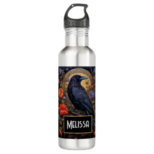 Black Raven with Flowers Gothic Design 710 Ml Water Bottle