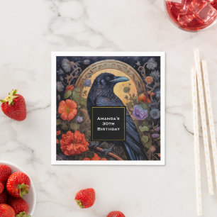 Black Raven with Flowers Gothic Design Birthday Napkin