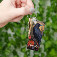 Black Raven with Flowers Gothic Design