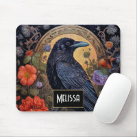 Black Raven with Flowers Gothic Design