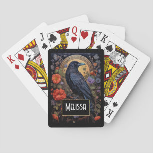 Black Raven with Flowers Gothic Design Playing Cards