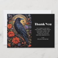 Black Raven with Flowers Gothic Design Thank You