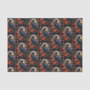 Black Raven with Flowers Gothic Design Tissue Paper