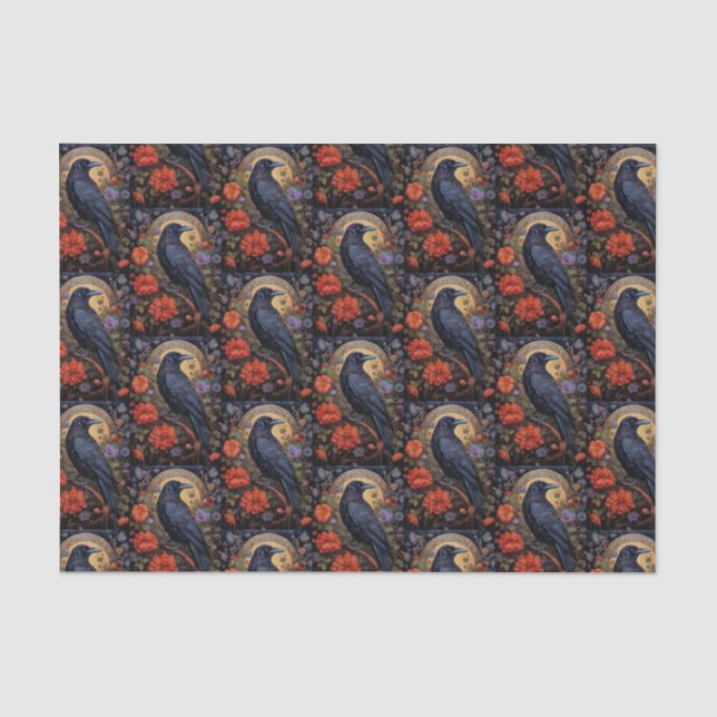 Black Raven with Flowers Gothic Design Tissue Paper (Front)