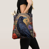 Black Raven with Flowers Gothic Design
