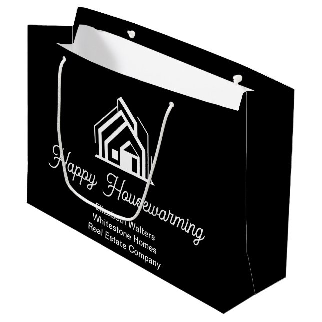 Black Real Estate Company Custom Housewarming Large Gift Bag (Front Angled)