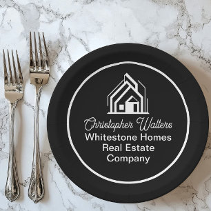 Black Real Estate Company Customized Realtor Party Paper Plate