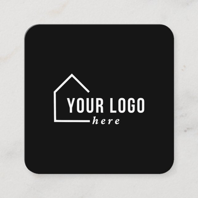 Black Real Estate Logo Photo QR Code Business Card (Front)