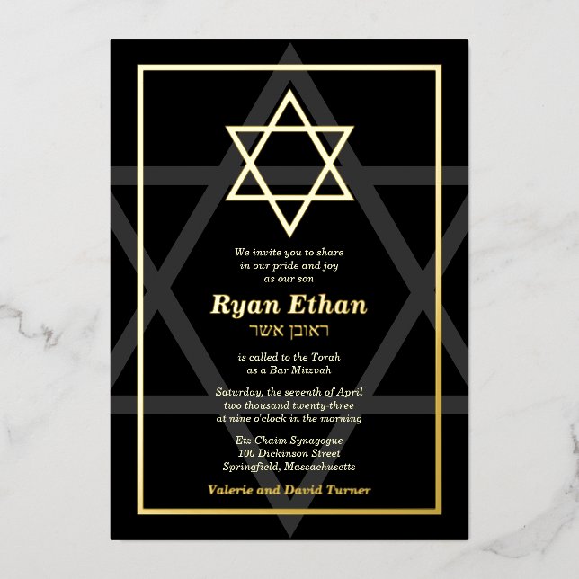 Black Real Gold Foil Star of David Bar Mitzvah Foi (Front)
