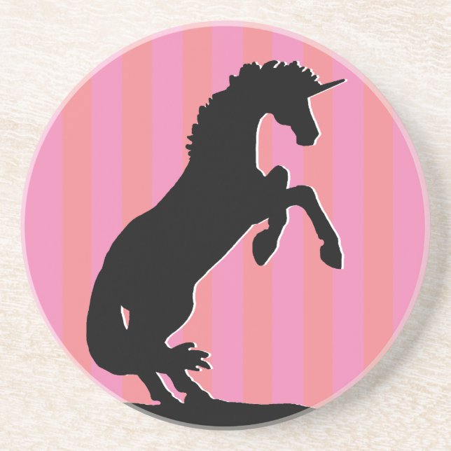 Black Rearing Unicorn (pink striped) Coaster (Front)