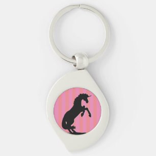 Black Rearing Unicorn (pink striped) Keychain