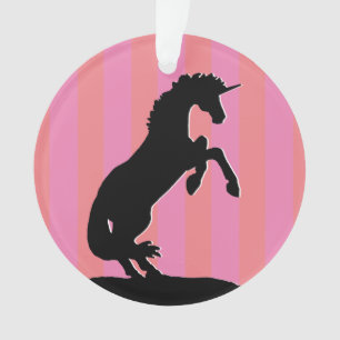 Black Rearing Unicorn (pink striped) Ornament