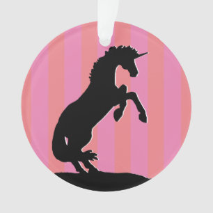 Black Rearing Unicorn (pink striped) Ornament