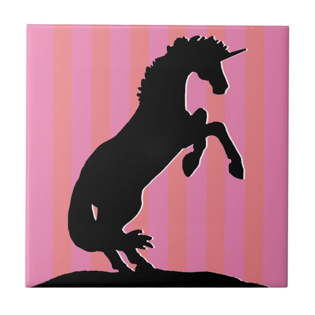 Black Rearing Unicorn (pink striped) Tile (Front)