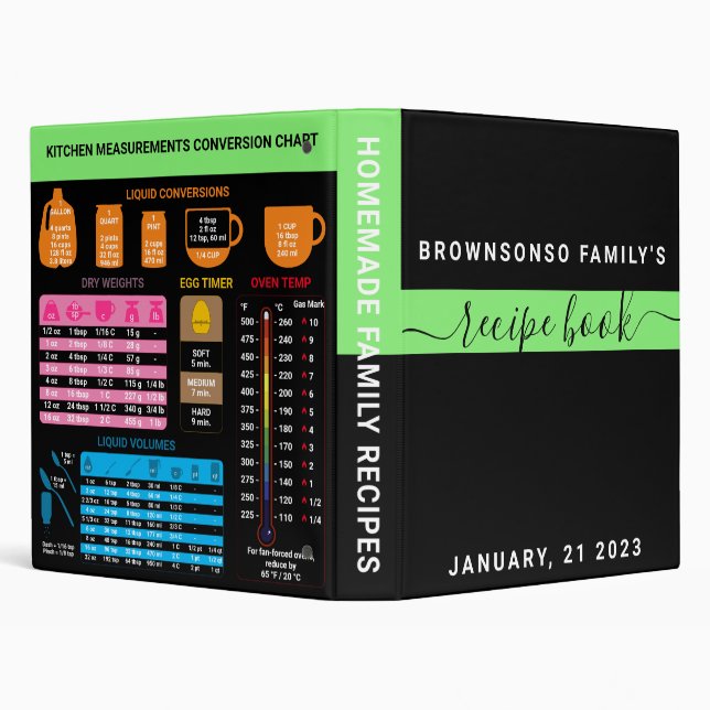 Black Recipe Kitchen Measurement Conversion Binder (Background)