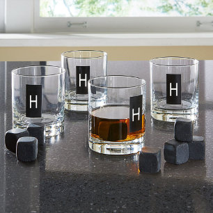 Black Rectangle With Monogram Father's Day Whiskey Glass