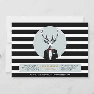 Black & Red 2021 Deer New Year's Eve Holiday Party Invitation