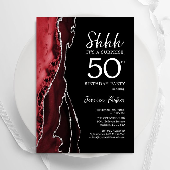 Black Red Agate Surprise 50th Birthday Invitation (Creator Uploaded)