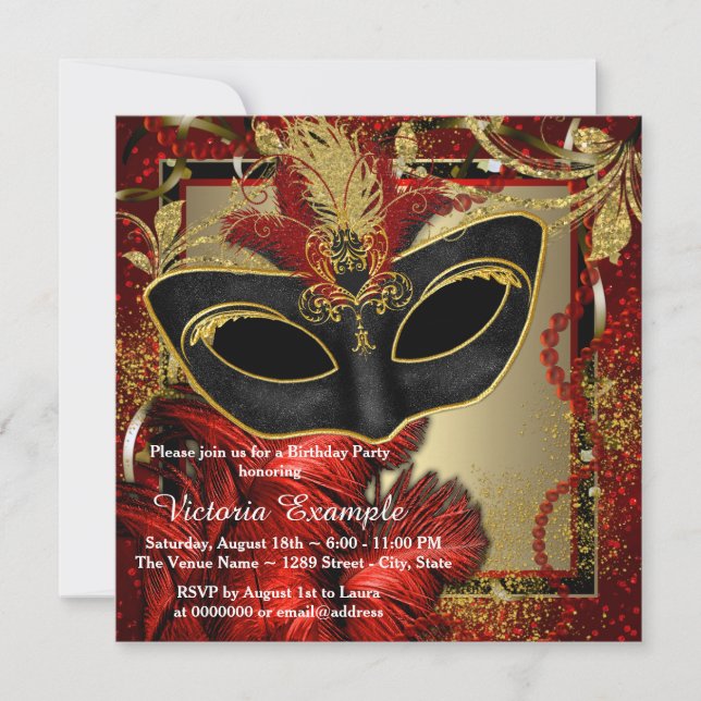 Black Red and Gold Maquerade Party Invitation (Front)