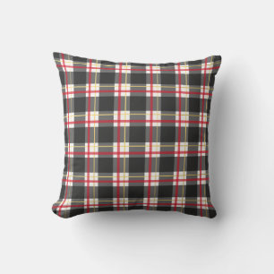 Black Red and Gold Plaid Pillow