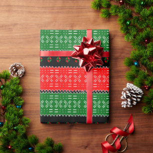 Black Red And Green Mudcloth Tribal Pattern Wrapping Paper