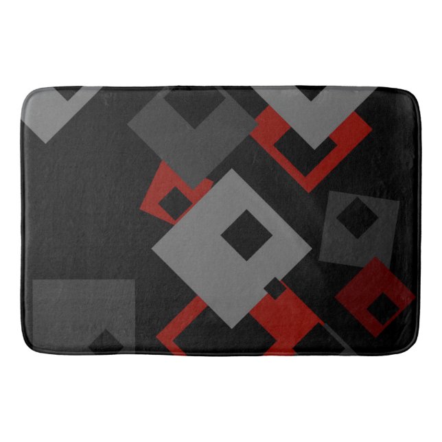 Black red and grey geometric   bath mat (Front)