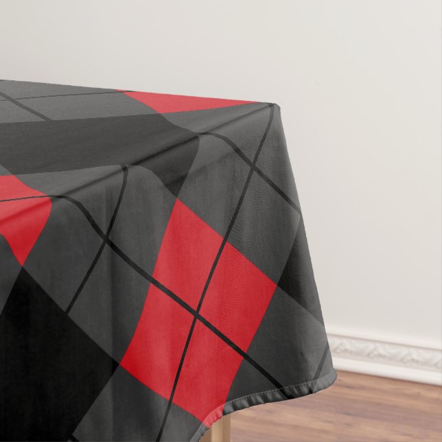 Black, Red and Grey Plaid Checked Tablecloth (In Situ)