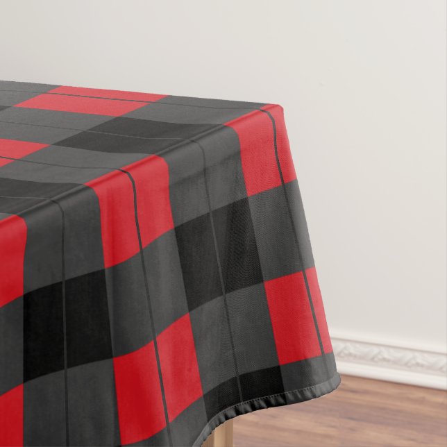 Black Red and Grey Plaid Chequered Tablecloth (In Situ)
