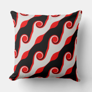 Black, Red and Silver Abstract Waves Throw Pillow
