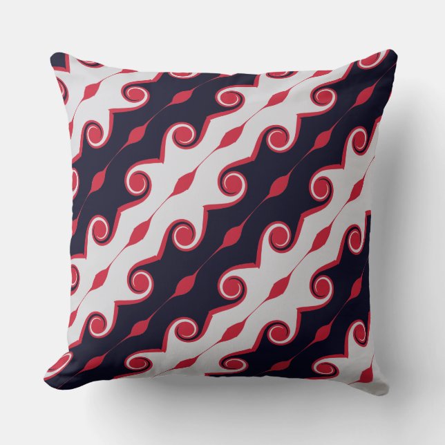 Black, Red and Silver Abstract Waves Throw Pillow (Front)