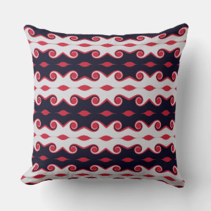 Black, Red and Silver Abstract Waves Throw Pillow