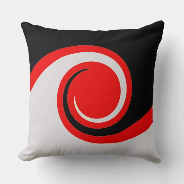 Black, Red and Silver Abstract Waves Throw Pillow (Front)