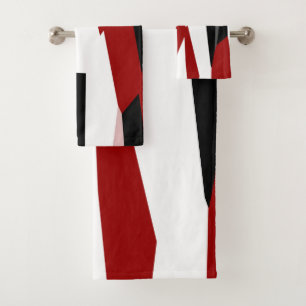 Black, Red and White Abstract Bath Towel Set