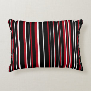 Black, Red, and White Barcode Stripe Decorative Pillow