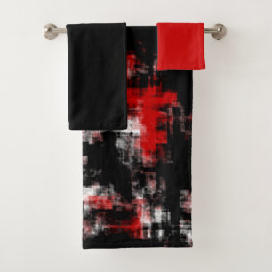 Black red and white bath towel set