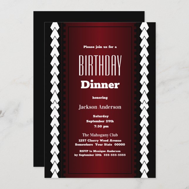 Black Red and White Birthday Dinner Invitation (Front/Back)