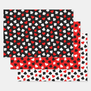 Black Red and White Casino Card Suits Wrapping Paper Sheet