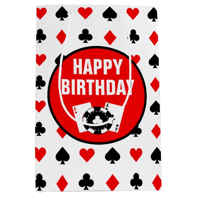 Black Red and White Casino Chips and Cards Medium Gift Bag (Front)
