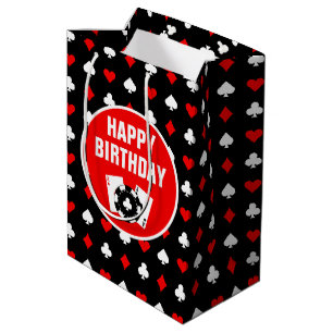 Black Red and White Casino Chips and Cards Medium Medium Gift Bag