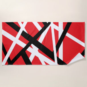 Black, Red, and White Graphic Beach Towel
