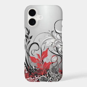 Black Red and White Leaf Swirl iPhone 17 case