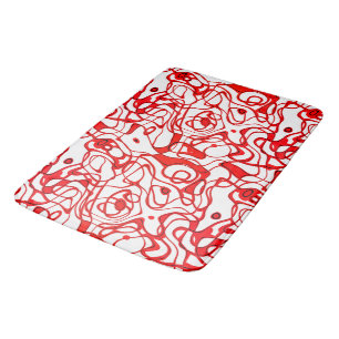 Black, red and White Marbled Abstract Bath Mat
