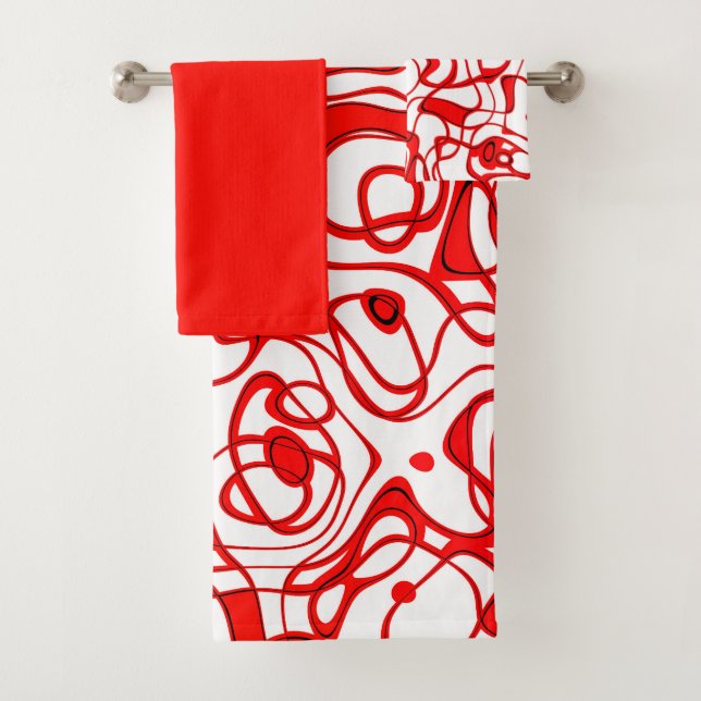Black, red and White Marbled Abstract   Bath Towel Set (Insitu)