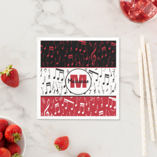 Black red and white music notes napkin