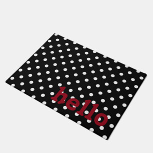 Black Red and White Polka Dot Doormat