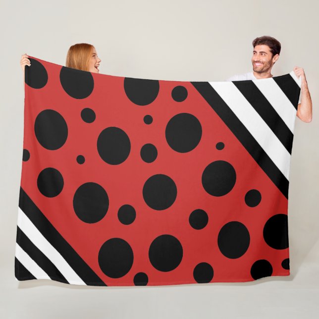 Black Red and White Polka Dots and Stripes Blanket (In Situ)
